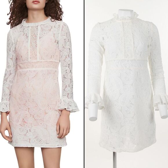 Maje Riline Guipure-Lace Mini Dress in Ecru - Picture 1 of 5